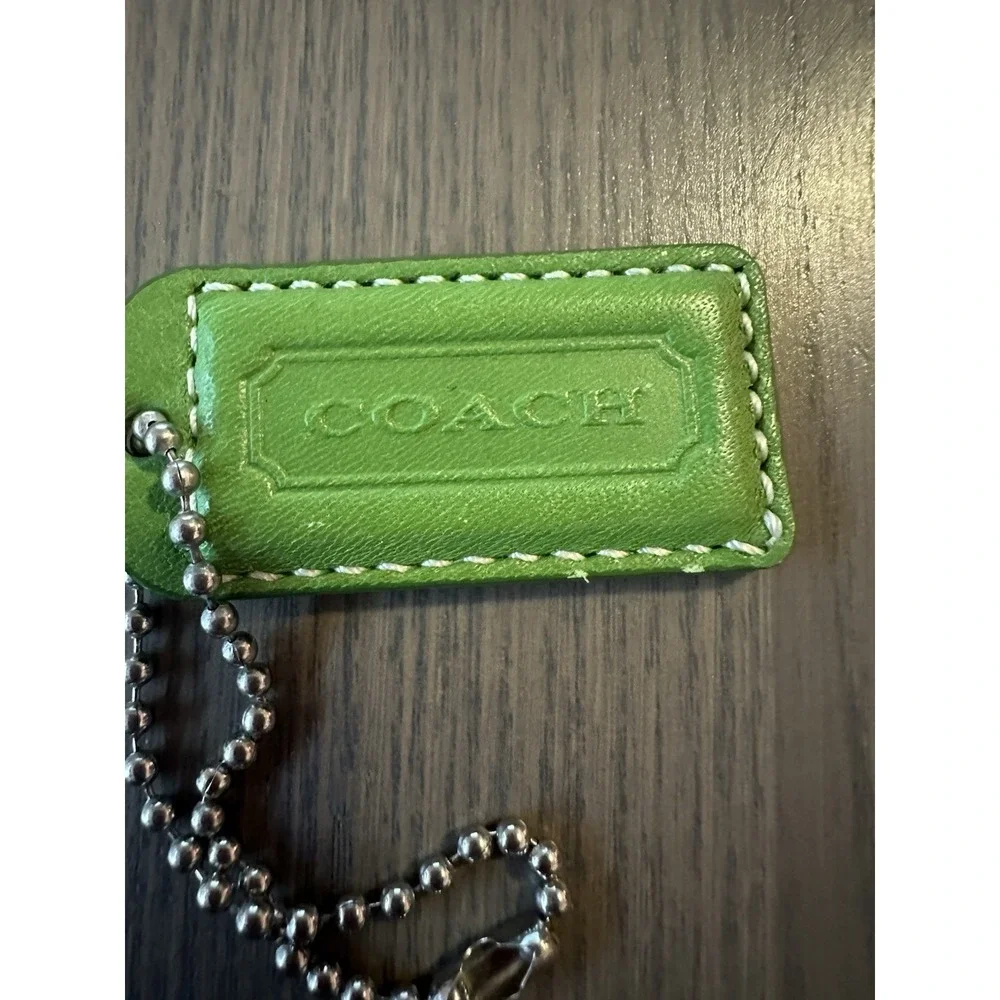 COACH Green/Tan Leather Silver Chain Replacement Purse Handbag Hang Tag Charm